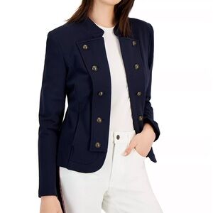 Tommy Hilfiger Woman’s Band Military Jacket Blazer Navy Blue Size Large w button